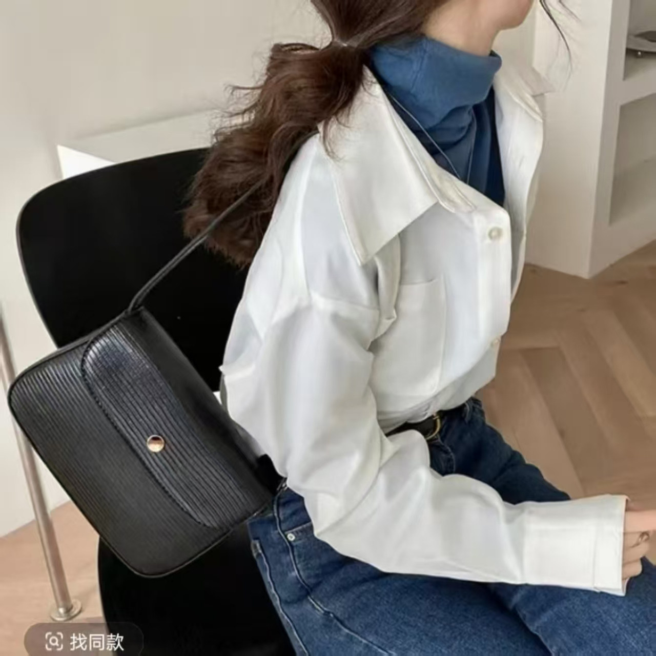 时尚气质简约百搭翻领女士长袖衬衫3190