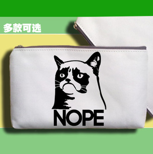 高冷Grumpy不爽猫 生气猫暴躁猫帆布笔袋零钱手拿手机包收纳袋