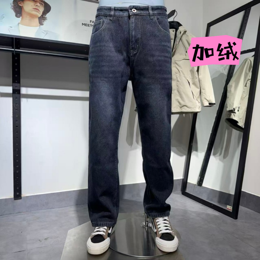 jj男士秋冬加绒加厚保暖牛仔裤宽松休闲百搭潮流时尚直筒长裤