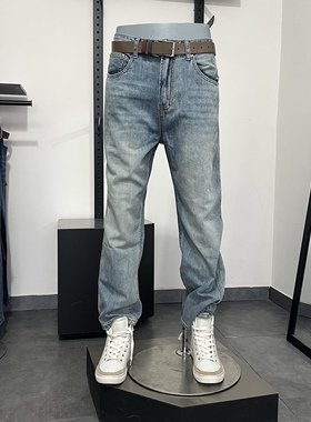 JJ秋冬牛仔裤男宽松直筒牛仔蓝松垮舒适阔腿老爹高街长裤