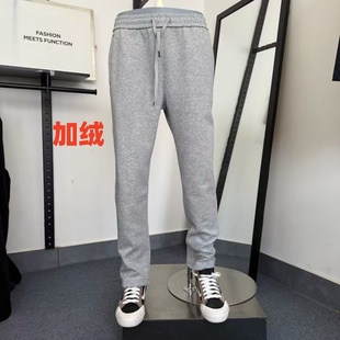 jj男士秋冬加绒加厚保暖拉链口袋卫裤宽松休闲百搭直筒平口运动裤