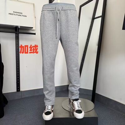 jj男士秋冬加绒加厚保暖拉链口袋卫裤宽松休闲百搭直筒平口运动裤