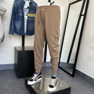 jj男士秋冬不起球高端纯棉休闲拼接弹力舒适运动小脚长裤卫裤