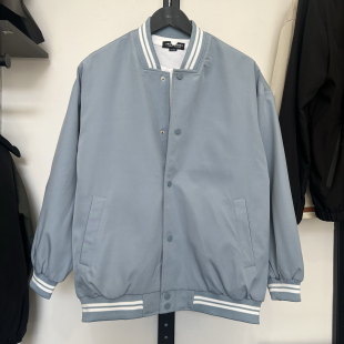 jj剪标男春秋薄款棒球服条纹领夹克外套宽松大码情侣春装运动外套