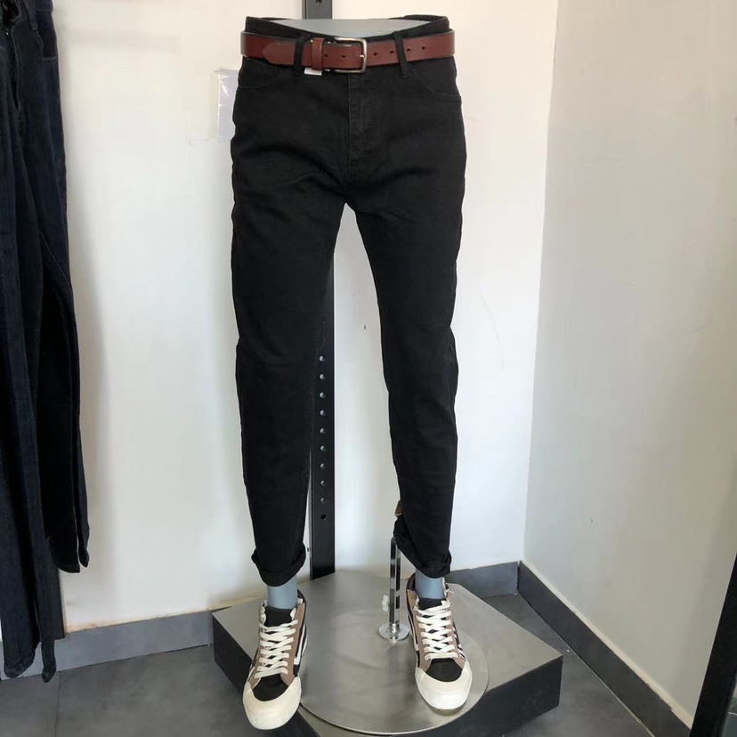 JJ男士春秋款纯色纯棉弹力臀部宽松休闲小直筒牛仔裤长裤