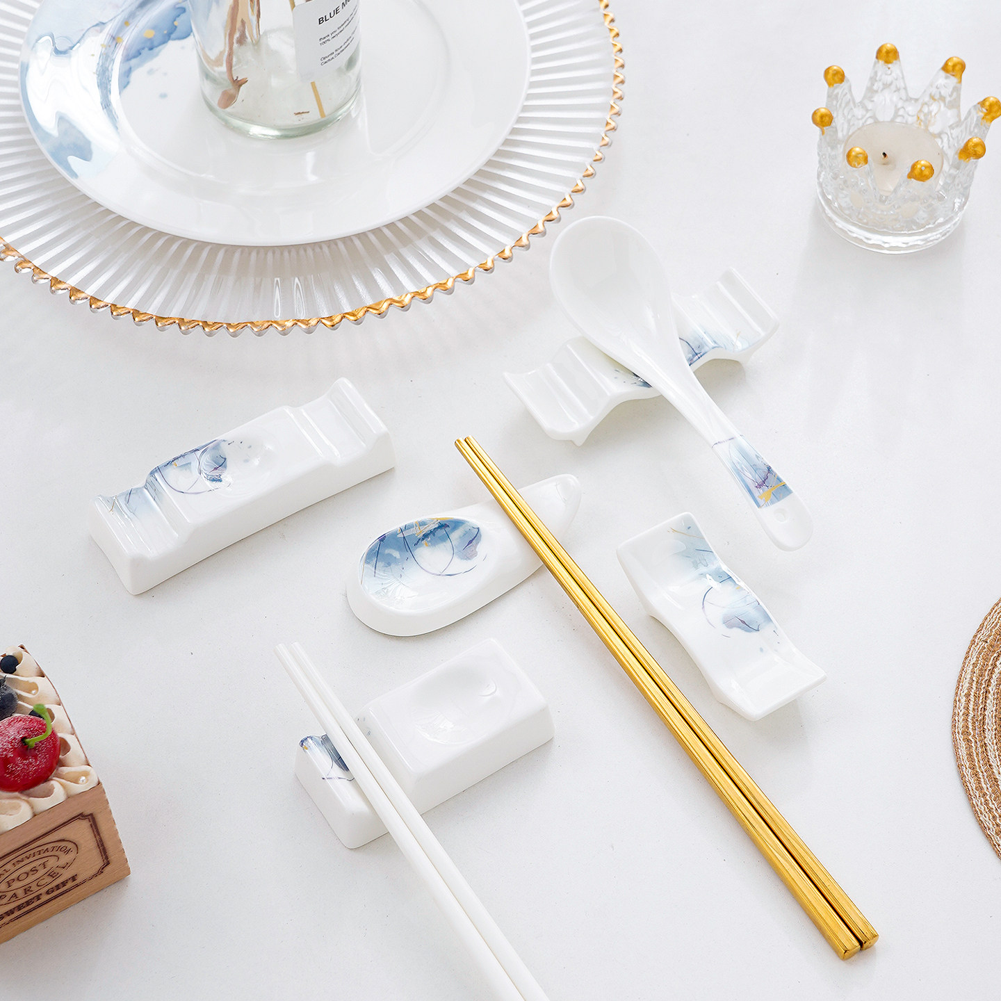 轻奢骨瓷家用筷子架商用勺托筷枕