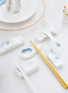 4个轻奢骨瓷家用双人筷架公筷架陶瓷筷枕勺架商用餐厅定制勺筷架