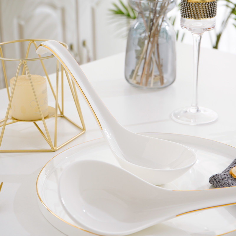 大汤勺天鹅器型骨瓷描金家用粥勺