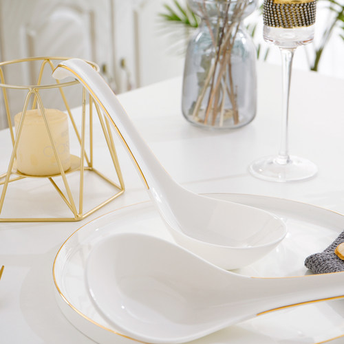 大汤勺天鹅器型骨瓷描金家用粥勺