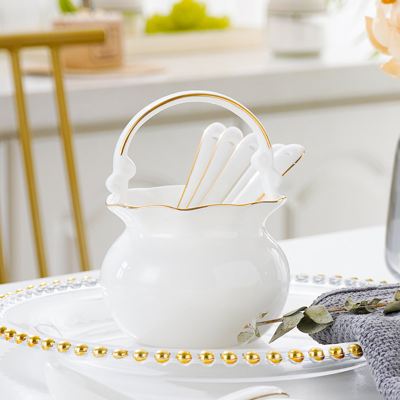 勺子笼骨瓷创意花篮描金勺子收纳