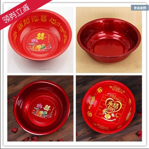结婚婚庆不锈钢喜字结婚用品大红色盆子嫁妆洗脸喜内套装搪瓷盆铜