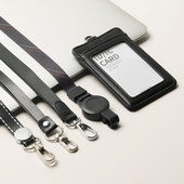 高档头层牛皮二卡位工牌证件卡套带挂绳真皮员工工作证人像定制