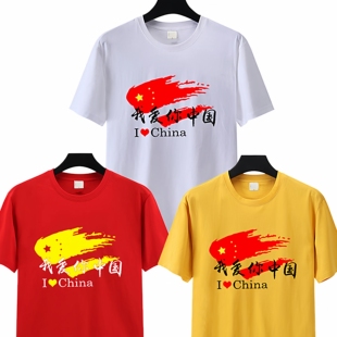 国庆节白色演出服五星红旗我爱你中国爱国六一儿童男女装短袖T恤