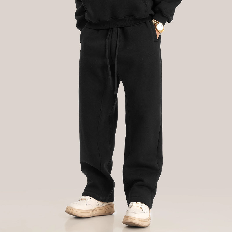 黑色宽松直筒卫裤男抽绳休闲裤潮牌运动长裤2025秋冬男女同款卫裤