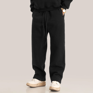 黑色宽松直筒卫裤男抽绳休闲裤潮牌运动长裤2025秋冬男女同款卫裤