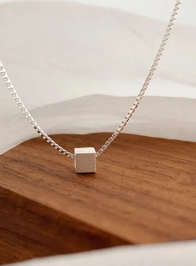 999纯银项链小方块韩版简约优雅锁骨链首子饰品