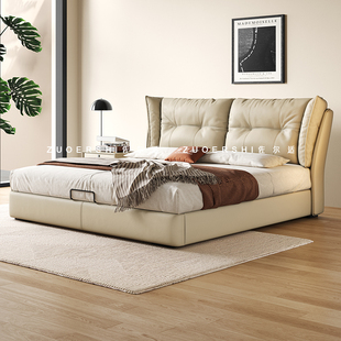 政府补贴佐尔适现代简约1.8米主卧双人床婚床意式极简储物真皮床
