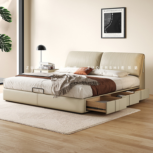 政府补贴佐尔适大象耳朵床现代简约主卧高端大气床收纳储物真皮床
