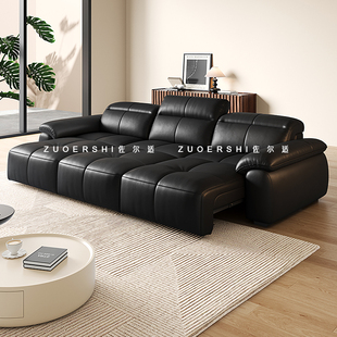 政府补贴佐尔适方糖真皮电动沙发床黑色覆古风客厅书房多功能伸缩