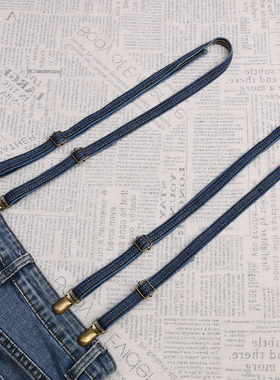 牛仔裤吊带女式一对牛仔布深蓝色浅蓝色1.5厘米宽可拆卸背带夹
