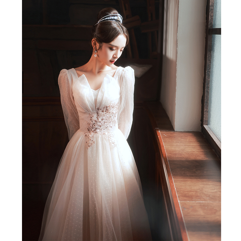 Winter small evening dress for princess, champagne color, suitable for teen