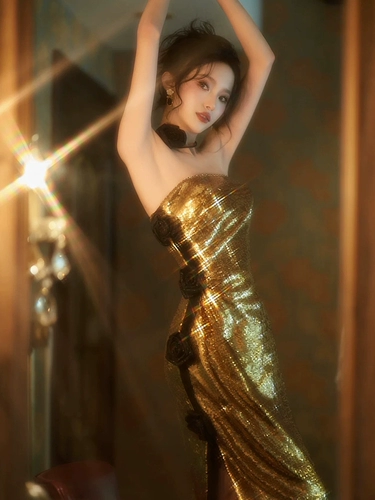 Элитный топ без лямок, вечернее платье, юбка, французский стиль, коллекция 2023, крой «рыбий хвост»