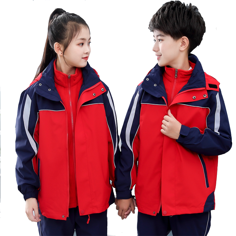 秋冬班服校服两件套冲锋衣儿童定制订做印LOGO图刺绣抓绒内胆校徽