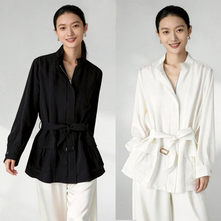 真丝通勤风衣 silk收腰薄款 休闲真丝立领外套女2026春夏中长款 dry