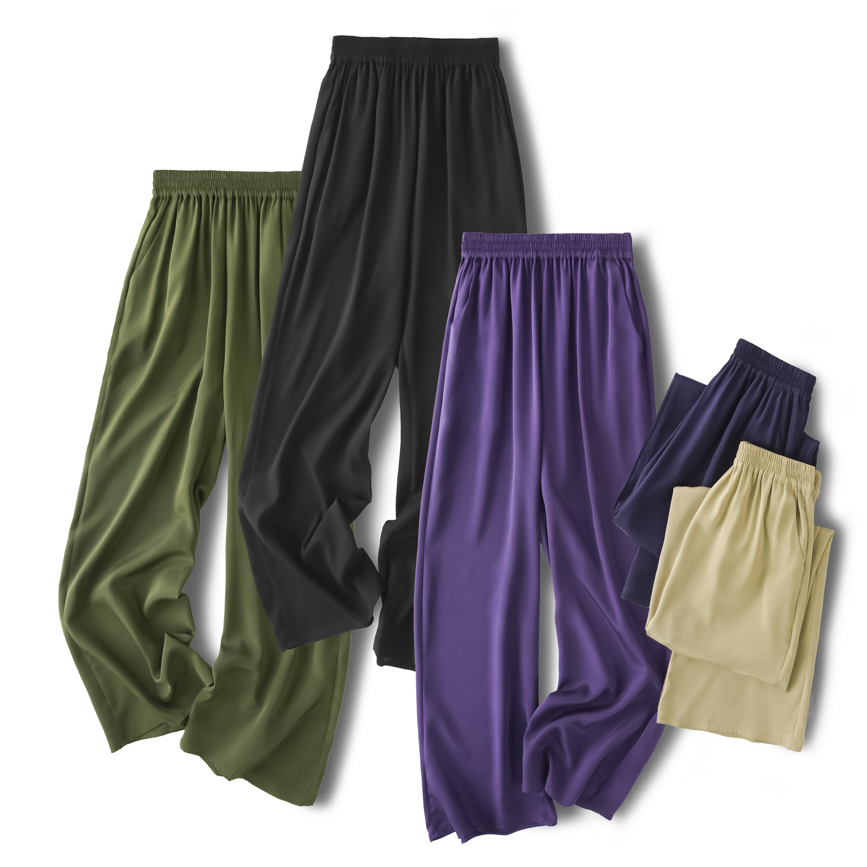 30姆米重磅真丝直筒裤女松紧腰百搭显瘦休闲裤桑蚕丝亲肤透气长裤