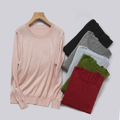 亲肤针织绢丝羊绒混纺毛衣  可穿三季圆领基础款百搭长袖套头