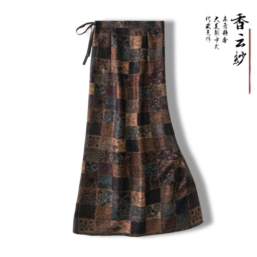 轻国风香云纱真丝高腰显瘦包臀裙