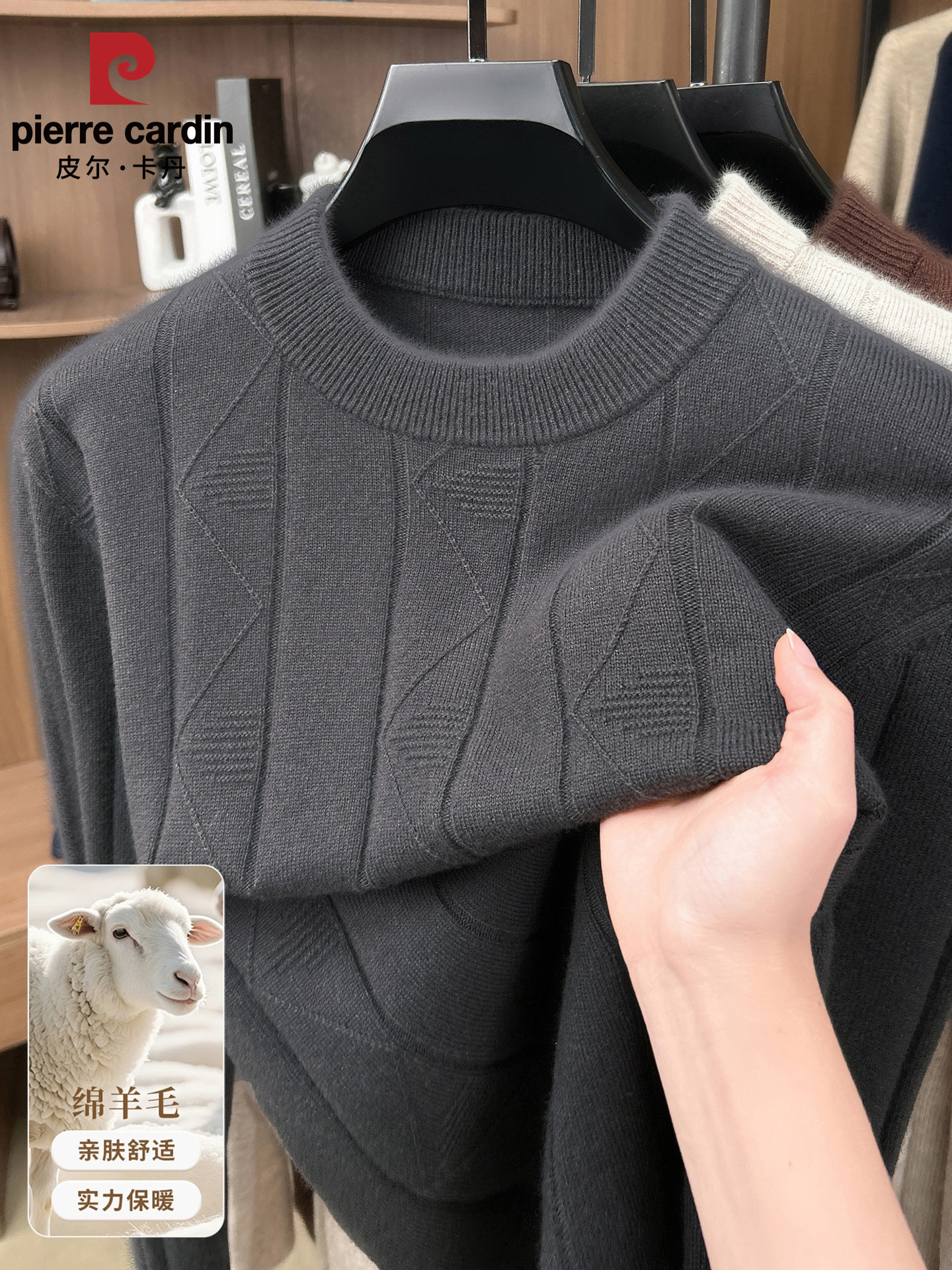 Pierre Cardin Kişi Yun Sviter — Dəyirmi Boğaz, Bütöv Rəng