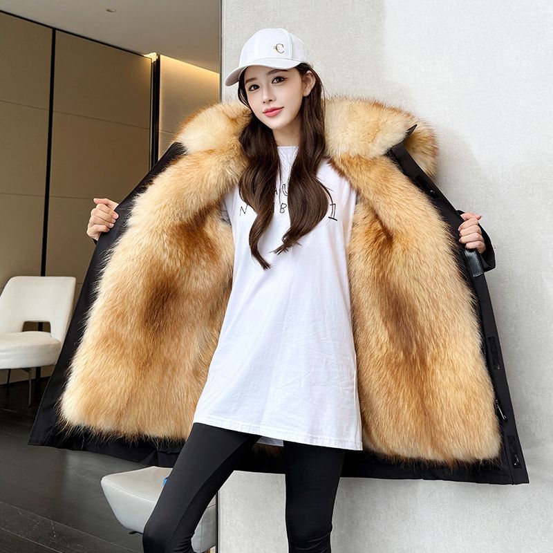 海宁特价貂派克服女可拆卸皮毛一体内胆狐狸毛皮草加绒加厚羽绒服