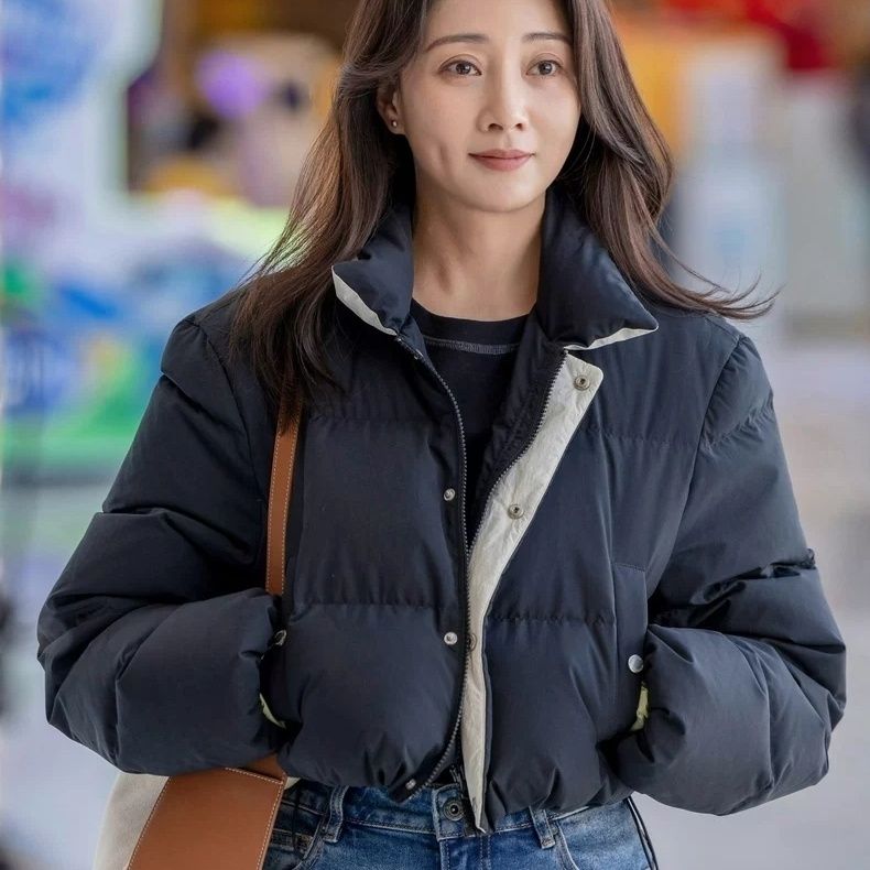 凡人歌殷桃沈琳同款立领时髦复古撞色短羽绒服女保暖面包服外套女