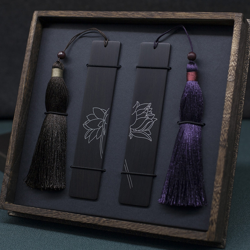 檀木并蒂莲荷花书签花开并蒂桑结连理情侣新婚同心连理枝支持刻字