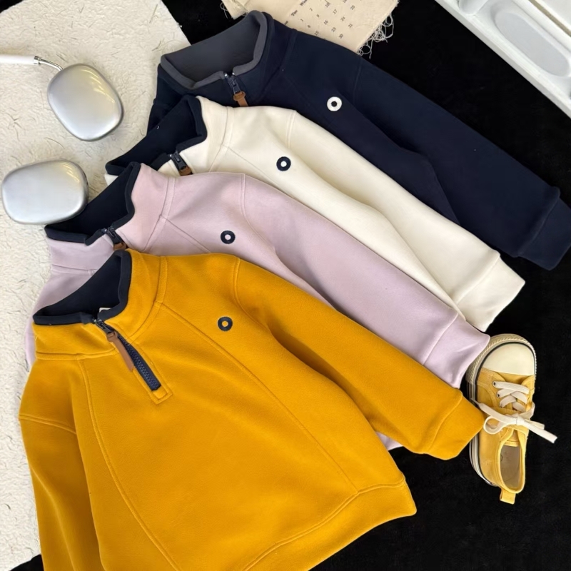 男女童保暖秋冬款蚕丝羊毛立领双面绒运动卫衣中大童儿童防风上衣