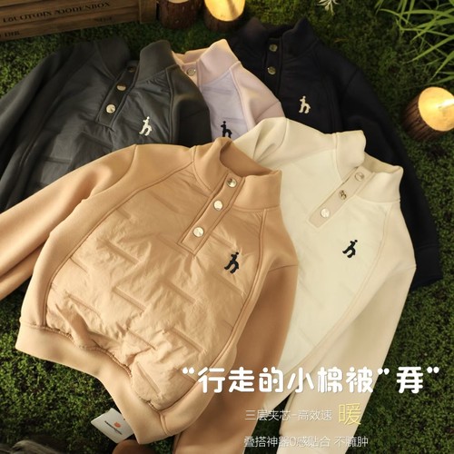 中大儿童半开领慕斯羽绒棉服7级抗风保暖男女童夹棉加绒卫衣