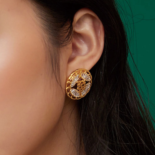 潮流合伙人FOURTRY联名【万物發生】水晶竹节链圆形耳钉耳夹 礼物 - 封面