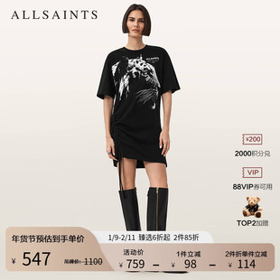 ALLSAINTS女士艺术印花连衣裙迷你抽绳T恤裙2025年秋季新款W077DD