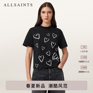 上衣2026春夏新款 ALLSAINTS女士爱心涂鸦T恤LORNA时尚 印花短袖