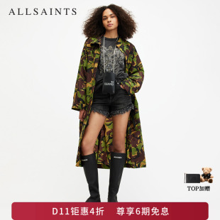 ALLSAINTS女士迷彩印花风衣宽松长款外套秋冬女装W053OA