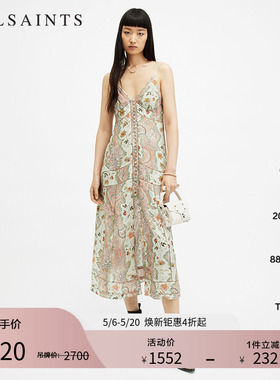 明星同款ALLSAINTS女士度假风花卉吊带连衣裙秋季W195DA