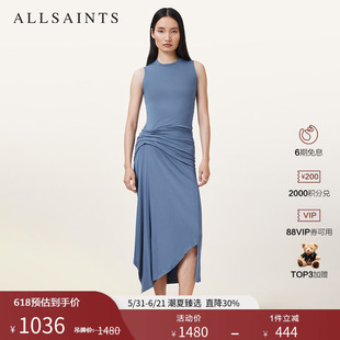 ALLSAINTS女士棉质无袖连衣裙RIVI褶皱不规则简约风2026夏季新款