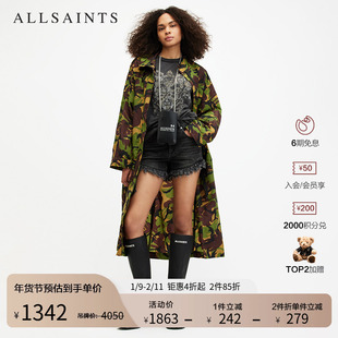 ALLSAINTS女士迷彩印花风衣宽松长款外套秋季女装W053OA
