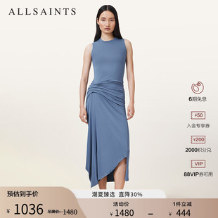 ALLSAINTS女士棉质无袖连衣裙RIVI褶皱不规则简约风2026夏季新款