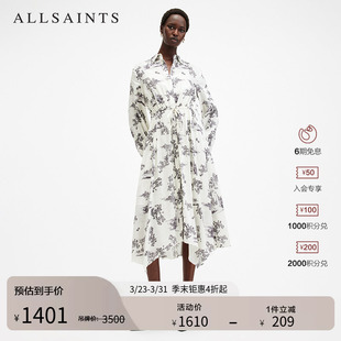 W040DB 女装 ALLSAINTS女士碎花连衣裙亚麻蚕丝混纺衬衫 裙春季