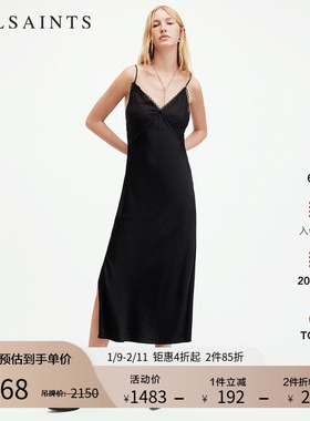 ALLSAINTS女士吊带连衣裙时尚V领蕾丝裙子修身中长款秋季WD648Z