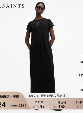 ALLSAINTS女士宽松连衣裙简约百搭黑色长裙子秋季W295DB