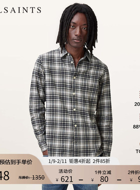 ALLSAINTS男士羊头格纹衬衫修身长袖衬衣2025年秋季男装M021SC