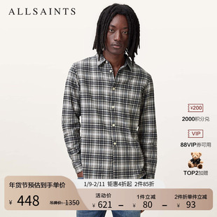 ALLSAINTS男士羊头格纹衬衫修身长袖衬衣2025年秋季男装M021SC